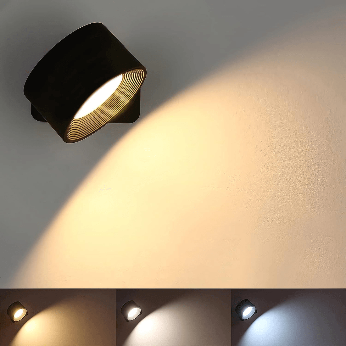 Portable LED Wall Sconce with USB Charging – 360° Swivel Head for Bedroom, Hallway, Reading Nook & Home Office
