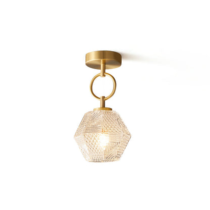 Geometric Glass Pendant Light with Faceted Shade | Polished Metal Hanging Fixture for Kitchen Island Entryway Breakfast Nook Hallway
