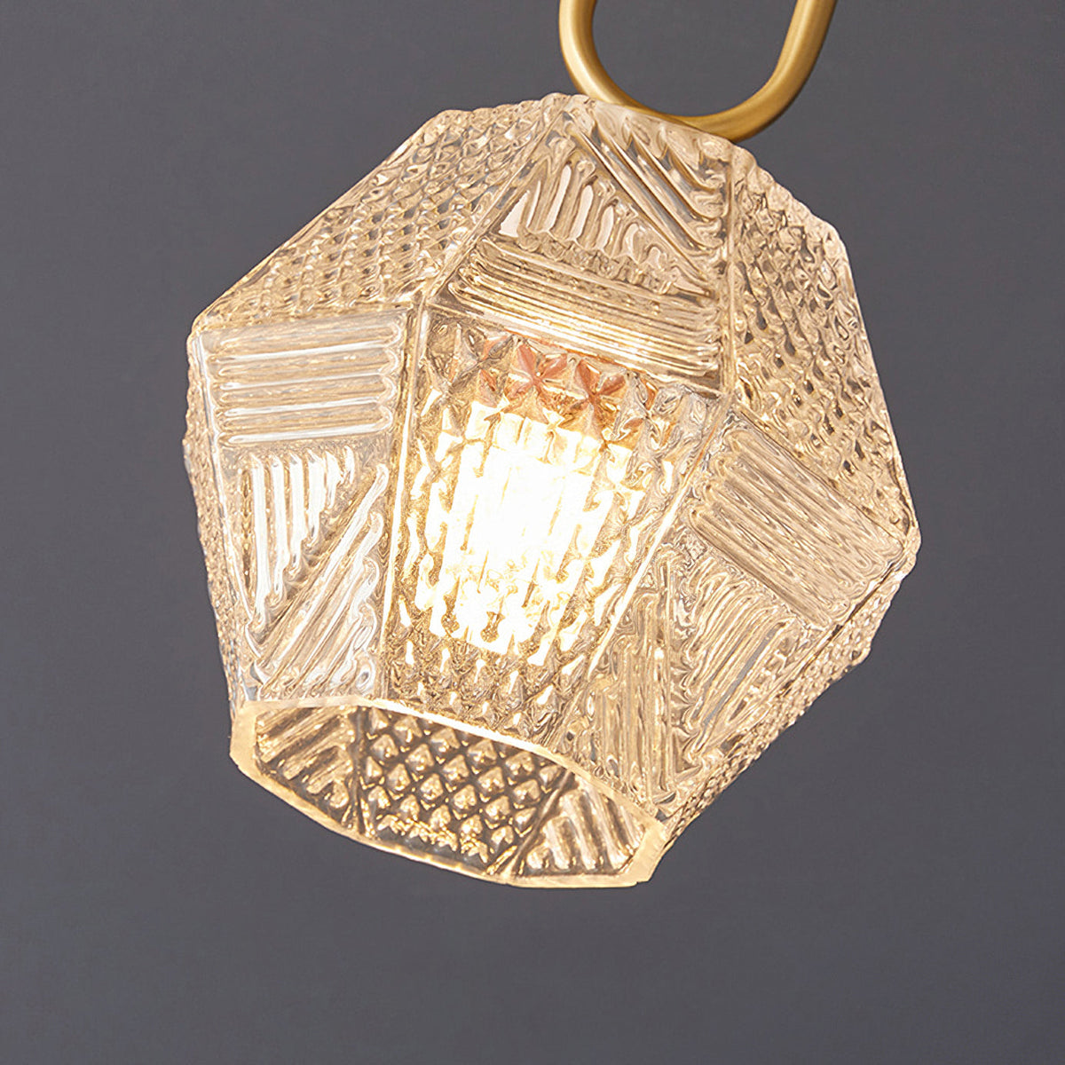 Geometric Glass Pendant Light with Faceted Shade | Polished Metal Hanging Fixture for Kitchen Island Entryway Breakfast Nook Hallway
