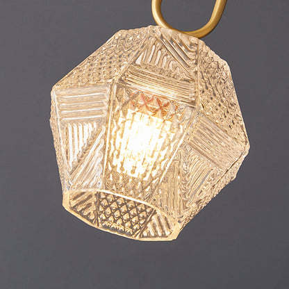 Geometric Glass Pendant Light with Faceted Shade | Polished Metal Hanging Fixture for Kitchen Island Entryway Breakfast Nook Hallway
