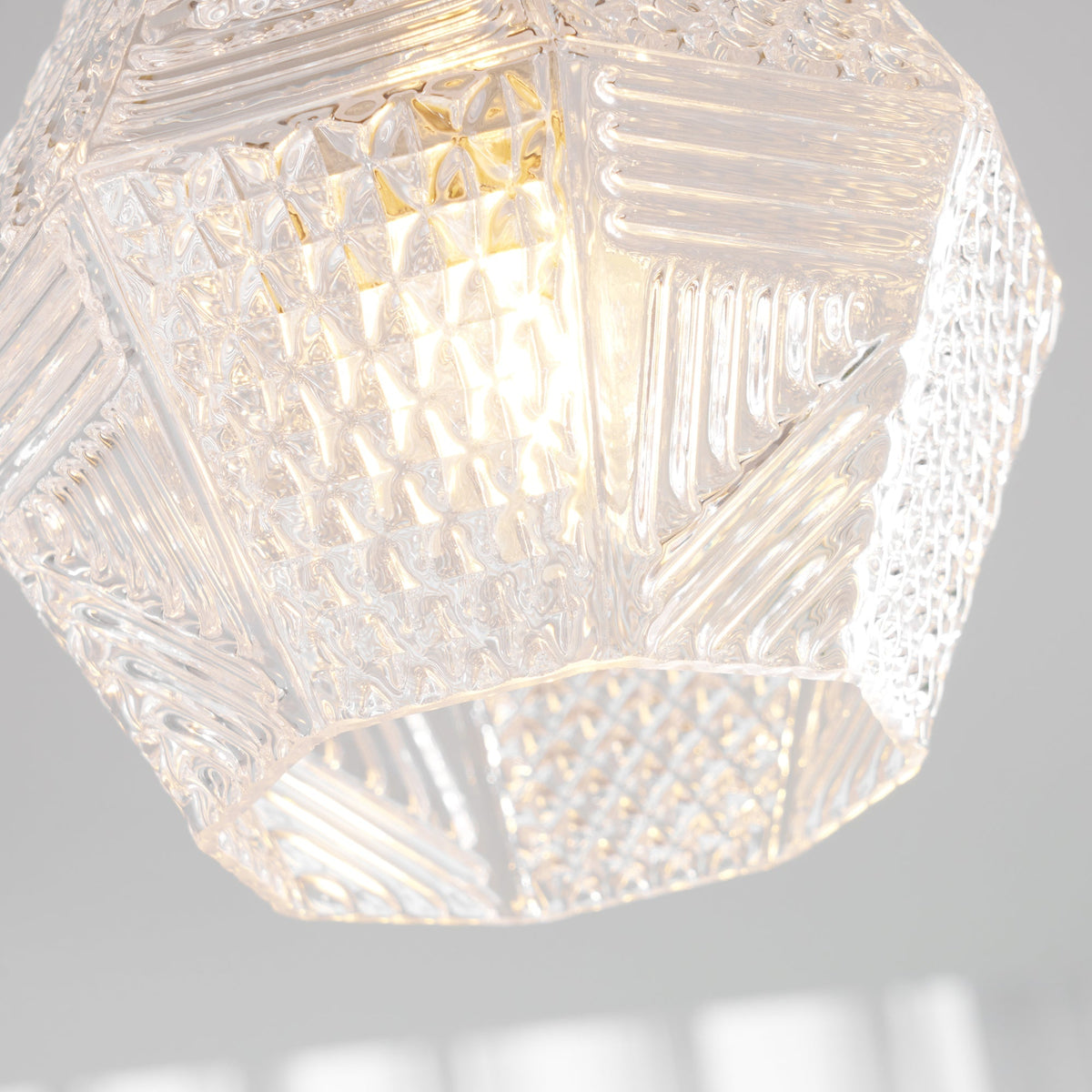Geometric Glass Pendant Light with Faceted Shade | Polished Metal Hanging Fixture for Kitchen Island Entryway Breakfast Nook Hallway