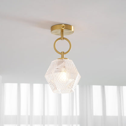 Geometric Glass Pendant Light with Faceted Shade | Polished Metal Hanging Fixture for Kitchen Island Entryway Breakfast Nook Hallway