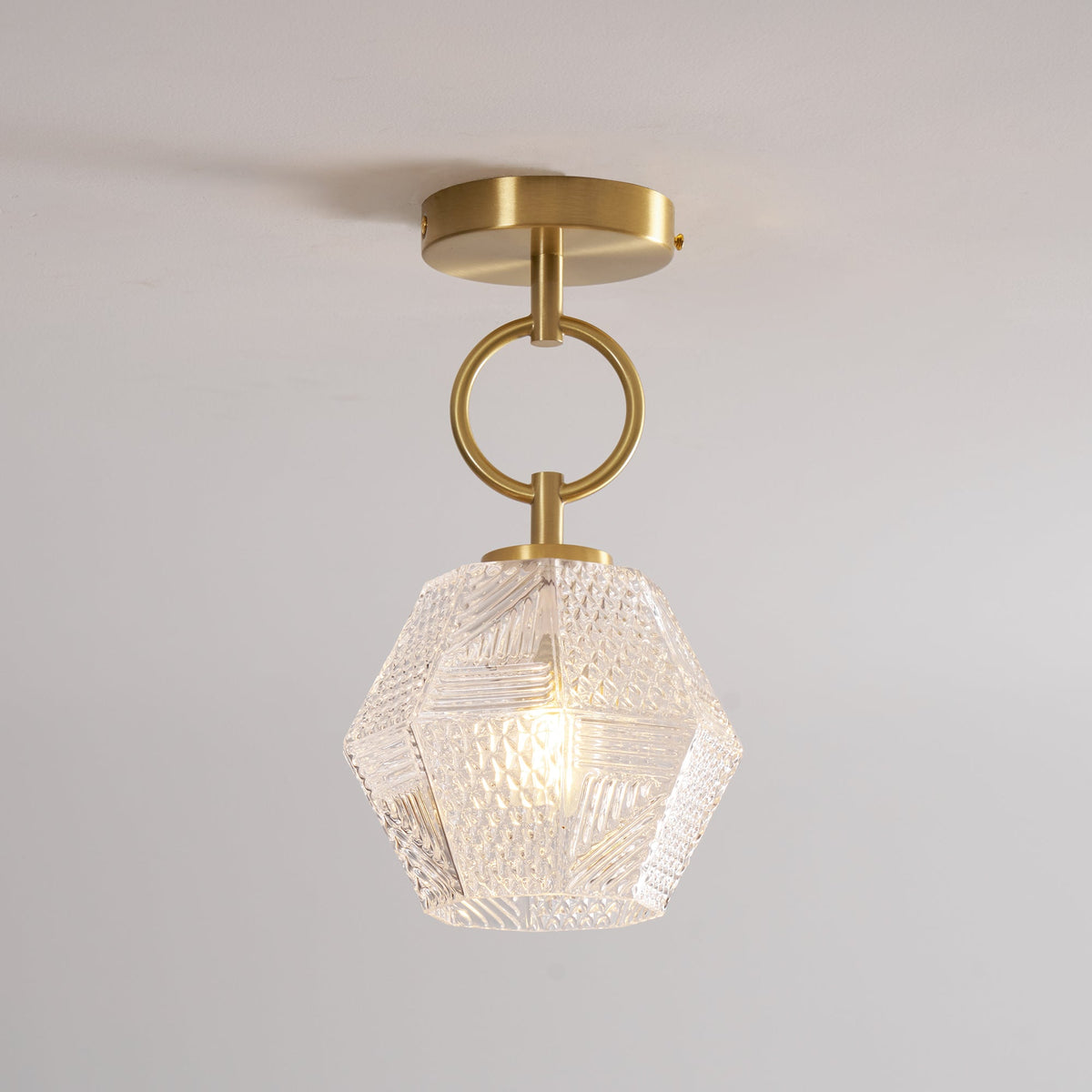 Geometric Glass Pendant Light with Faceted Shade | Polished Metal Hanging Fixture for Kitchen Island Entryway Breakfast Nook Hallway