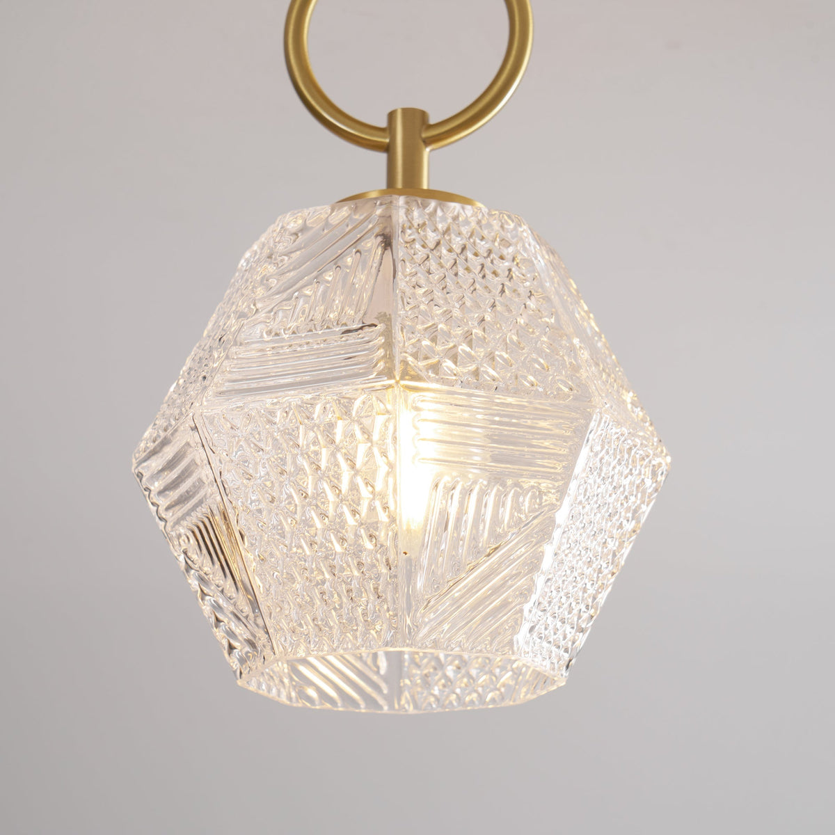 Geometric Glass Pendant Light with Faceted Shade | Polished Metal Hanging Fixture for Kitchen Island Entryway Breakfast Nook Hallway