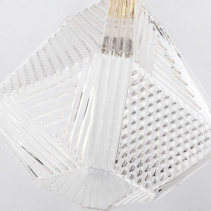 Geometric Glass Pendant Light with Faceted Shade | Polished Metal Hanging Fixture for Kitchen Island Entryway Breakfast Nook Hallway