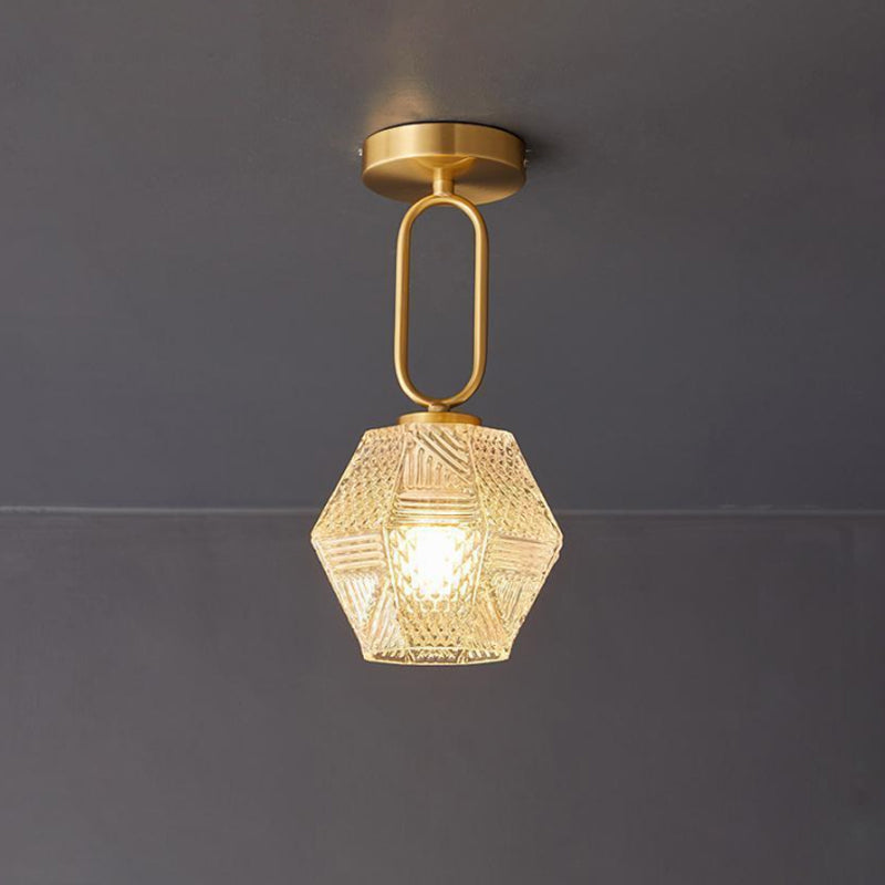 Geometric Glass Pendant Light with Faceted Shade | Polished Metal Hanging Fixture for Kitchen Island Entryway Breakfast Nook Hallway