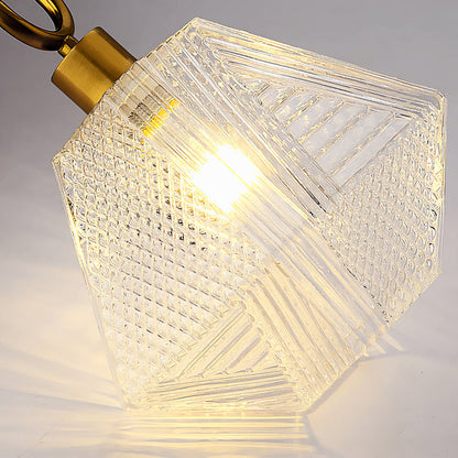 Geometric Glass Pendant Light with Faceted Shade | Polished Metal Hanging Fixture for Kitchen Island Entryway Breakfast Nook Hallway