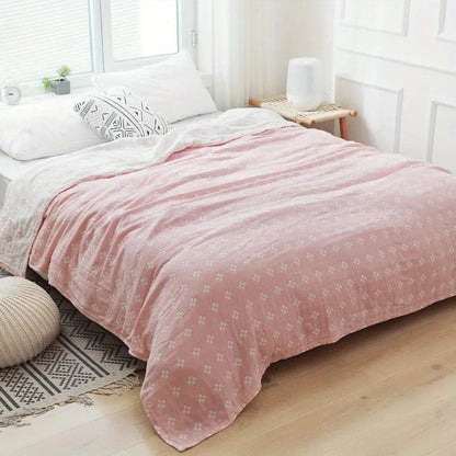 Triple-Layer Cotton Gauze Throw Blanket Lightweight Breathable Geometric Diamond Texture Year-Round Bedding for Twin Full Queen