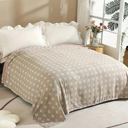 Triple-Layer Cotton Gauze Throw Blanket Lightweight Breathable Geometric Diamond Texture Year-Round Bedding for Twin Full Queen