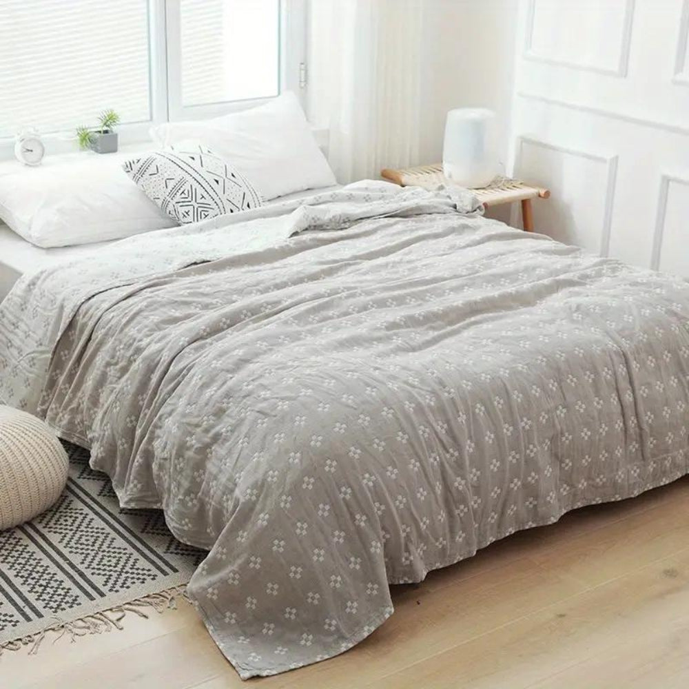Triple-Layer Cotton Gauze Throw Blanket Lightweight Breathable Geometric Diamond Texture Year-Round Bedding for Twin Full Queen