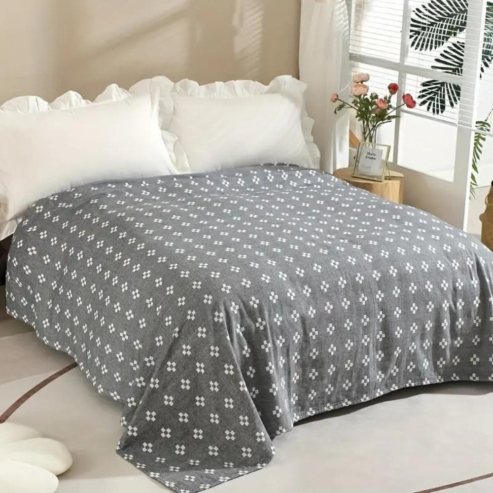 Triple-Layer Cotton Gauze Throw Blanket Lightweight Breathable Geometric Diamond Texture Year-Round Bedding for Twin Full Queen