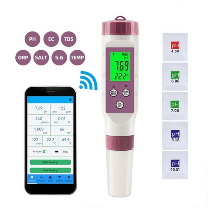 Electronic Pool Water Tester | 7-in-1 Smart Pool Water Test Kit with Bluetooth App | pH, ORP, EC, TDS & Salinity Meter