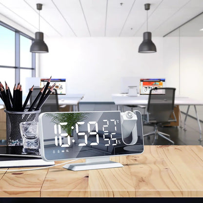 FM Radio Alarm Clock with LED Projection and USB Charging Port
