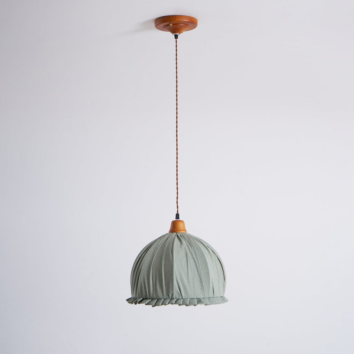 Hanging Ceiling Light Fixture with Fabric Shade 12 Inch Natural Wood Drum Pendant for Dining Room Kitchen Island Bedroom E26 Socket Adjustab