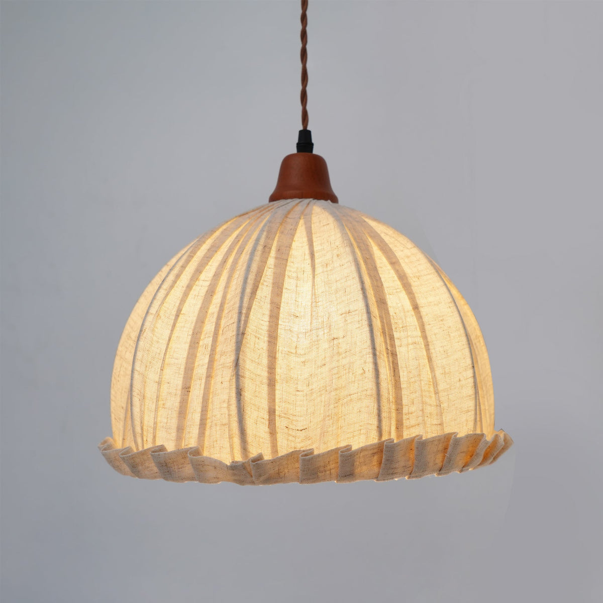 Hanging Ceiling Light Fixture with Fabric Shade 12 Inch Natural Wood Drum Pendant for Dining Room Kitchen Island Bedroom E26 Socket Adjustab