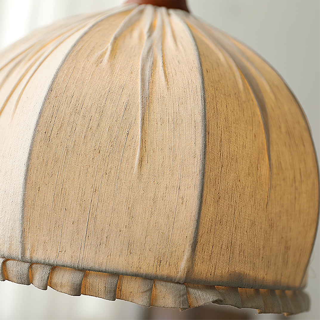 Hanging Ceiling Light Fixture with Fabric Shade 12 Inch Natural Wood Drum Pendant for Dining Room Kitchen Island Bedroom E26 Socket Adjustab