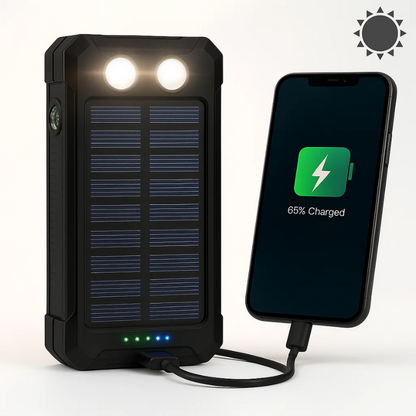 Rechargeable Battery Pack 500000mAh Dual-Port USB Outdoor Emergency Backup with Solar Panel and LED Flashlight for Camping Travel Hiking