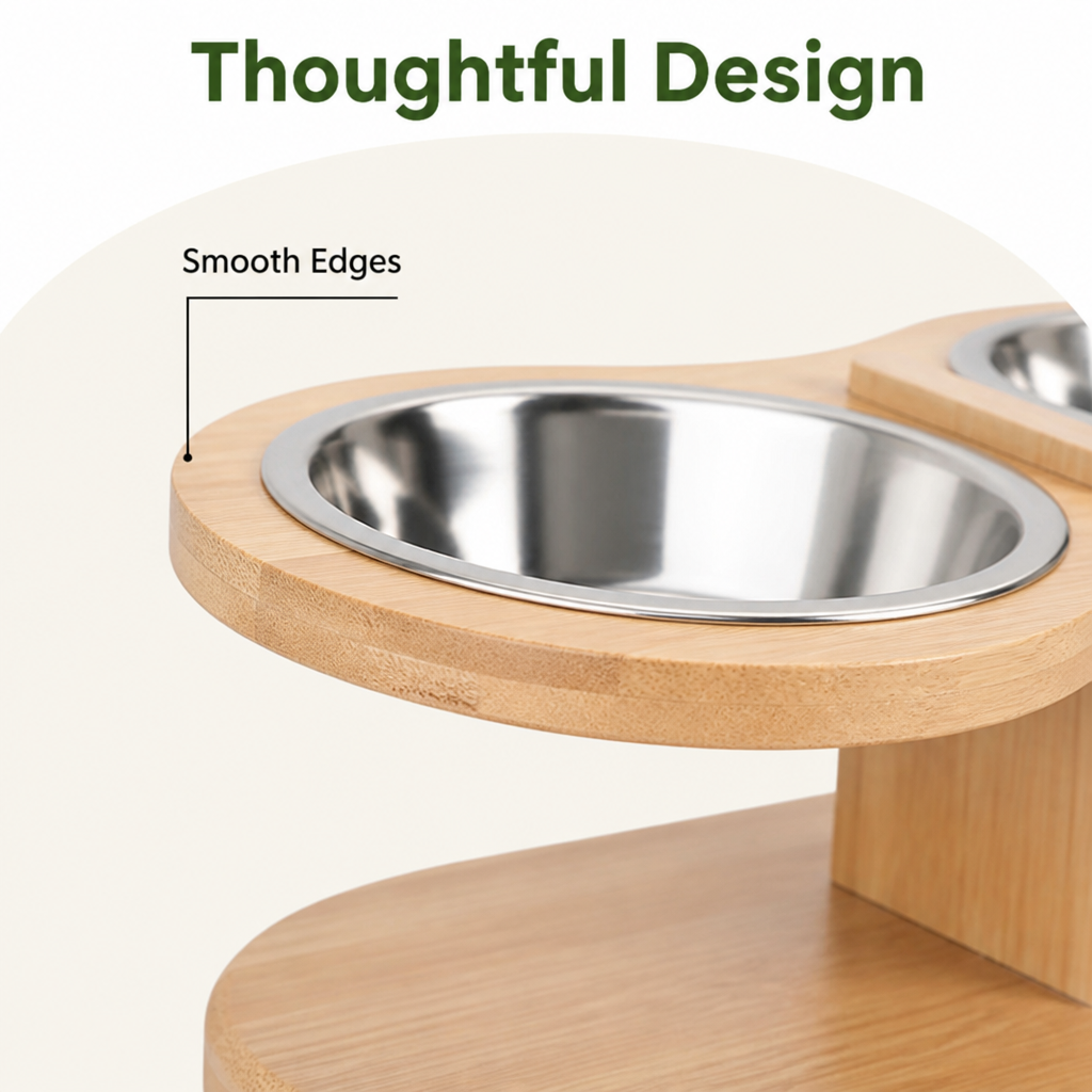 Ortekor 15° Angled Wood Stand Cat Feeder (3 Stainless Steel Bowls)