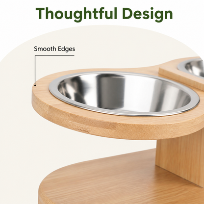 Ortekor 15° Angled Wood Stand Cat Feeder (3 Stainless Steel Bowls)