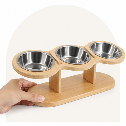 Ortekor 15° Angled Wood Stand Cat Feeder (3 Stainless Steel Bowls)