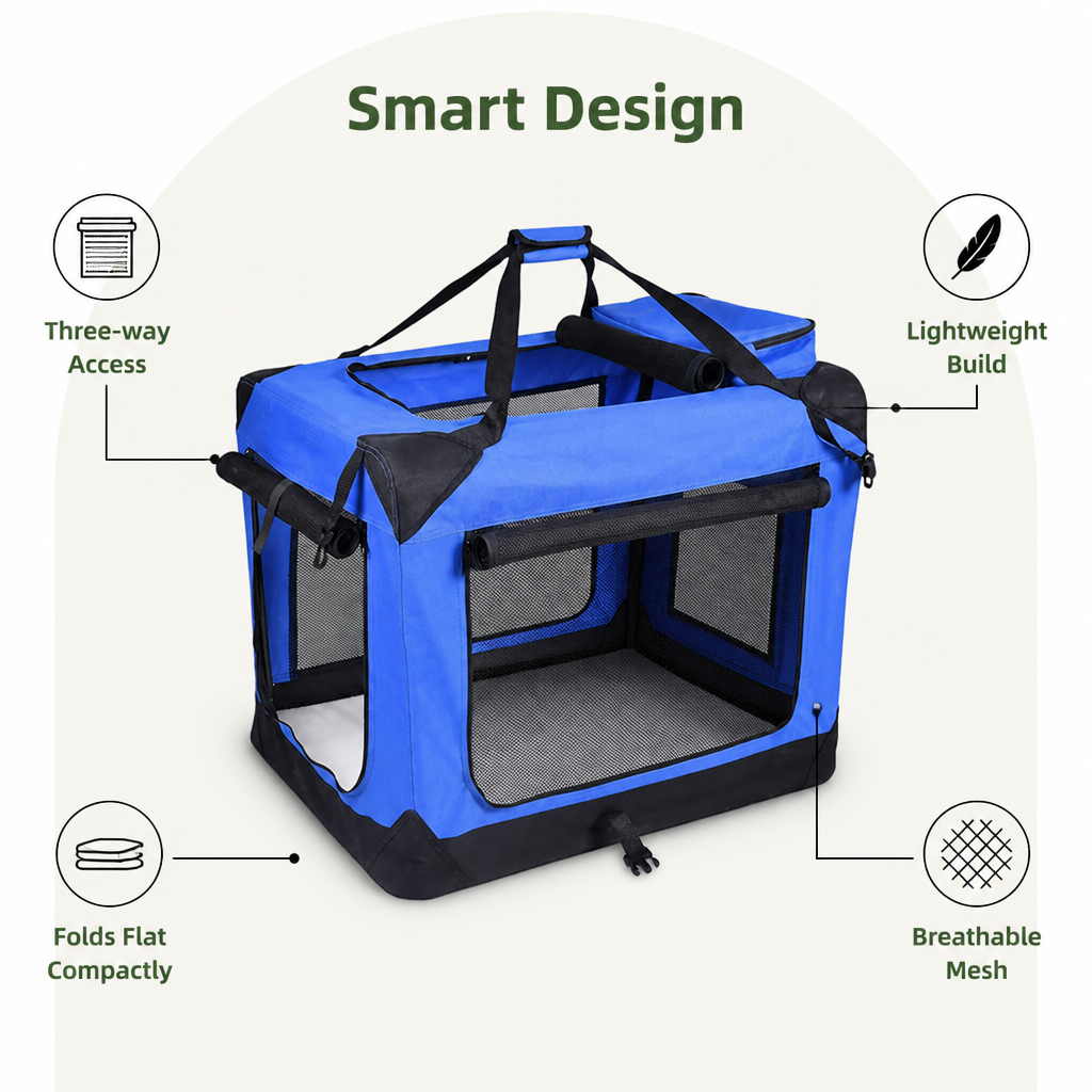 Ortekor 3-Door Foldable Soft-Sided Travel Carrier (Removable Mat)