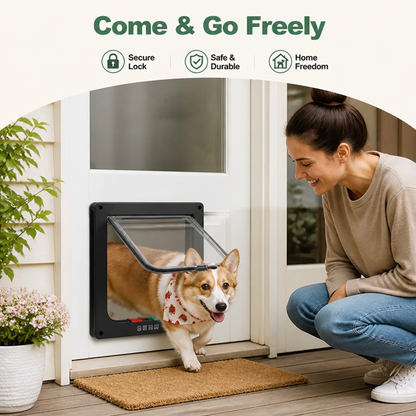 Ortekor 4-Way Security Lock & Transparent Swing Pet Door (Multiple Sizes)