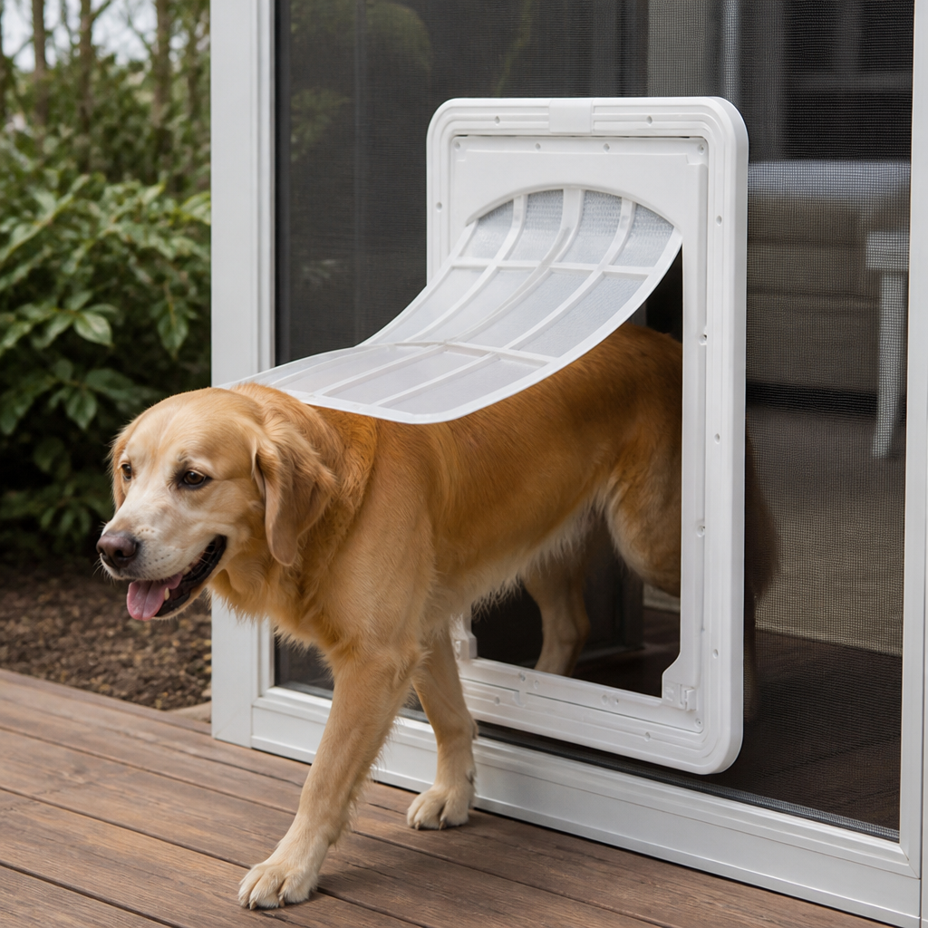 Ortekor 4-Way Self-Closing Dog Screen Door (Fits Screen Doors & Windows)