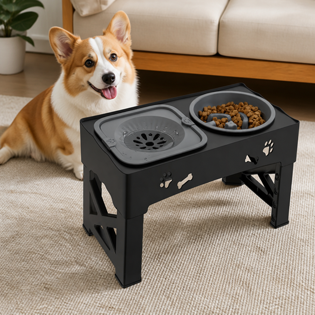 Ortekor Adjustable 5-Height Foldable Elevated Pet Feeder