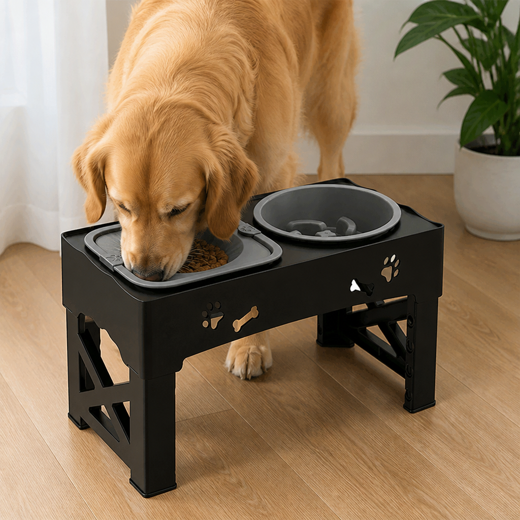Ortekor Adjustable 5-Height Foldable Elevated Pet Feeder