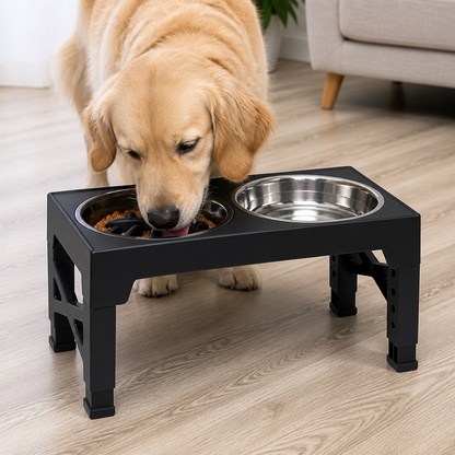 Ortekor Adjustable Elevated Double Stainless Steel Bowl Feeder