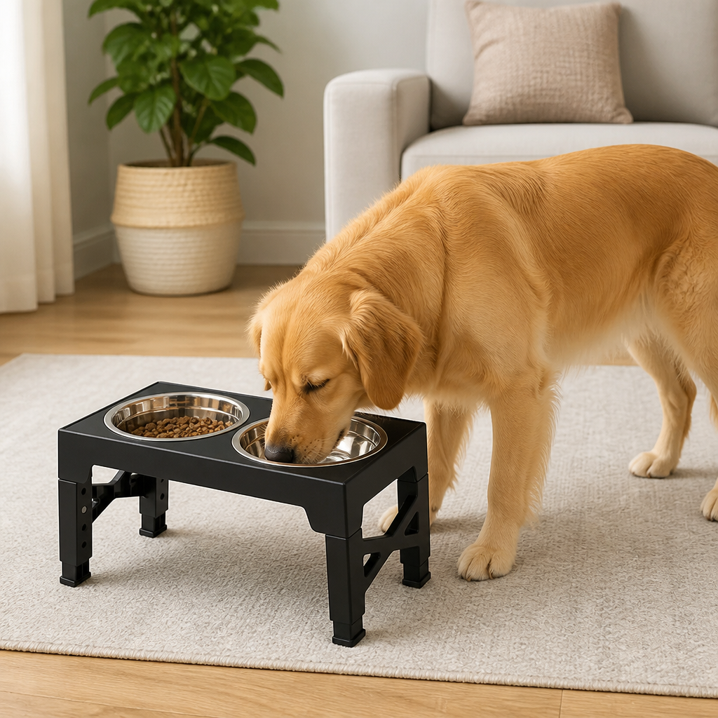 Ortekor Adjustable Elevated Double Stainless Steel Bowl Feeder