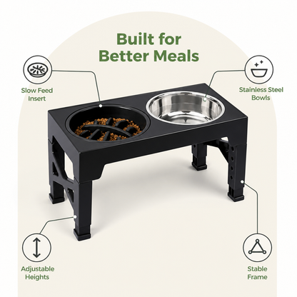 Ortekor Adjustable Height Dog Feeder (Double Stainless Bowls)
