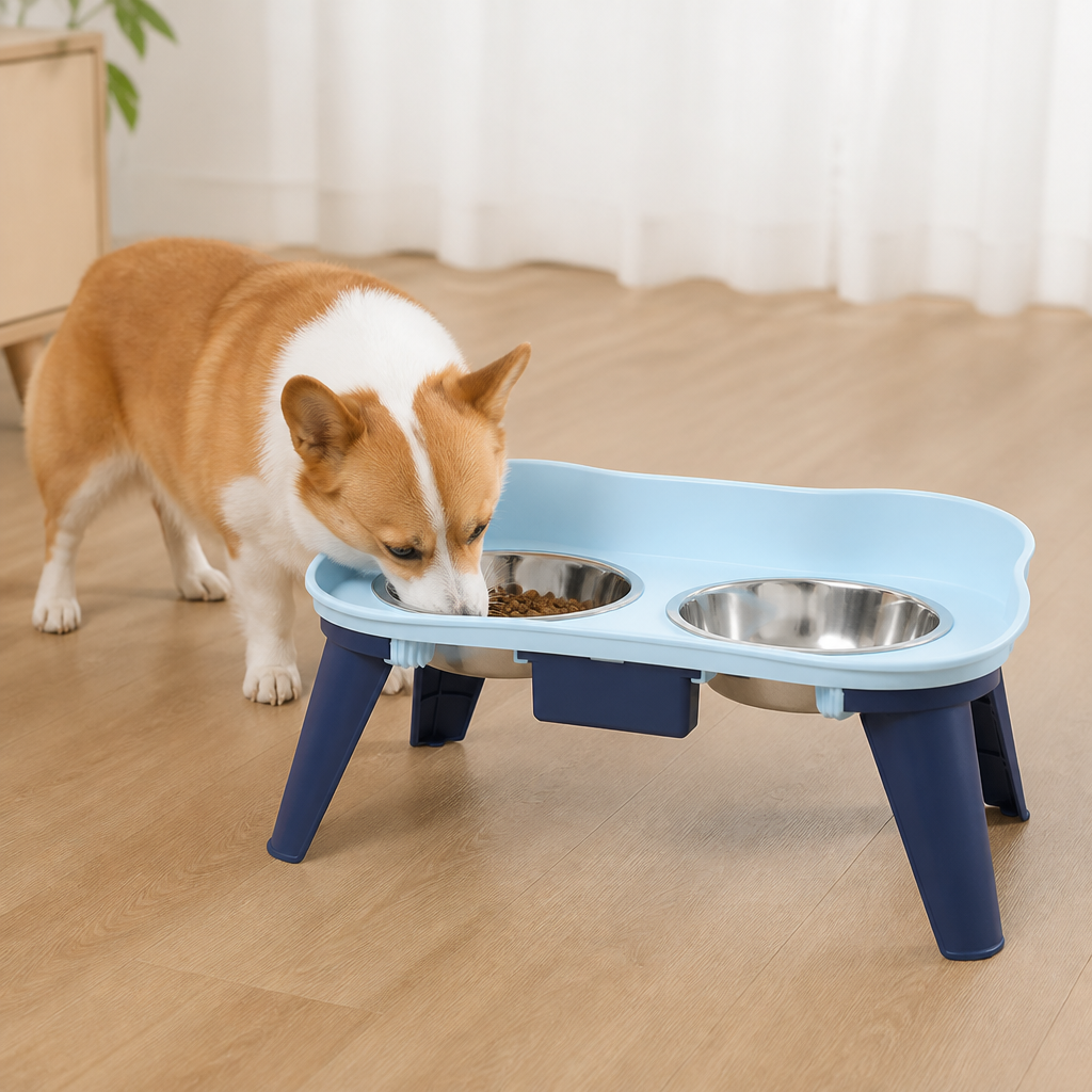 Ortekor Adjustable Height & Non-Slip Elevated Pet Feeder (Stainless Steel Bowls)