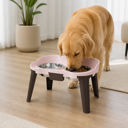 Ortekor Adjustable Height & Non-Slip Elevated Pet Feeder (Stainless Steel Bowls)
