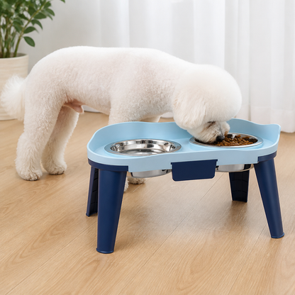 Ortekor Adjustable Height & Non-Slip Elevated Pet Feeder (Stainless Steel Bowls)
