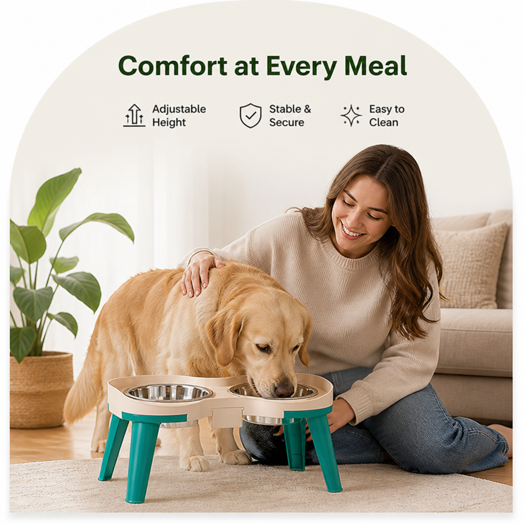 Ortekor Adjustable Height & Non-Slip Elevated Pet Feeder (Stainless Steel Bowls)