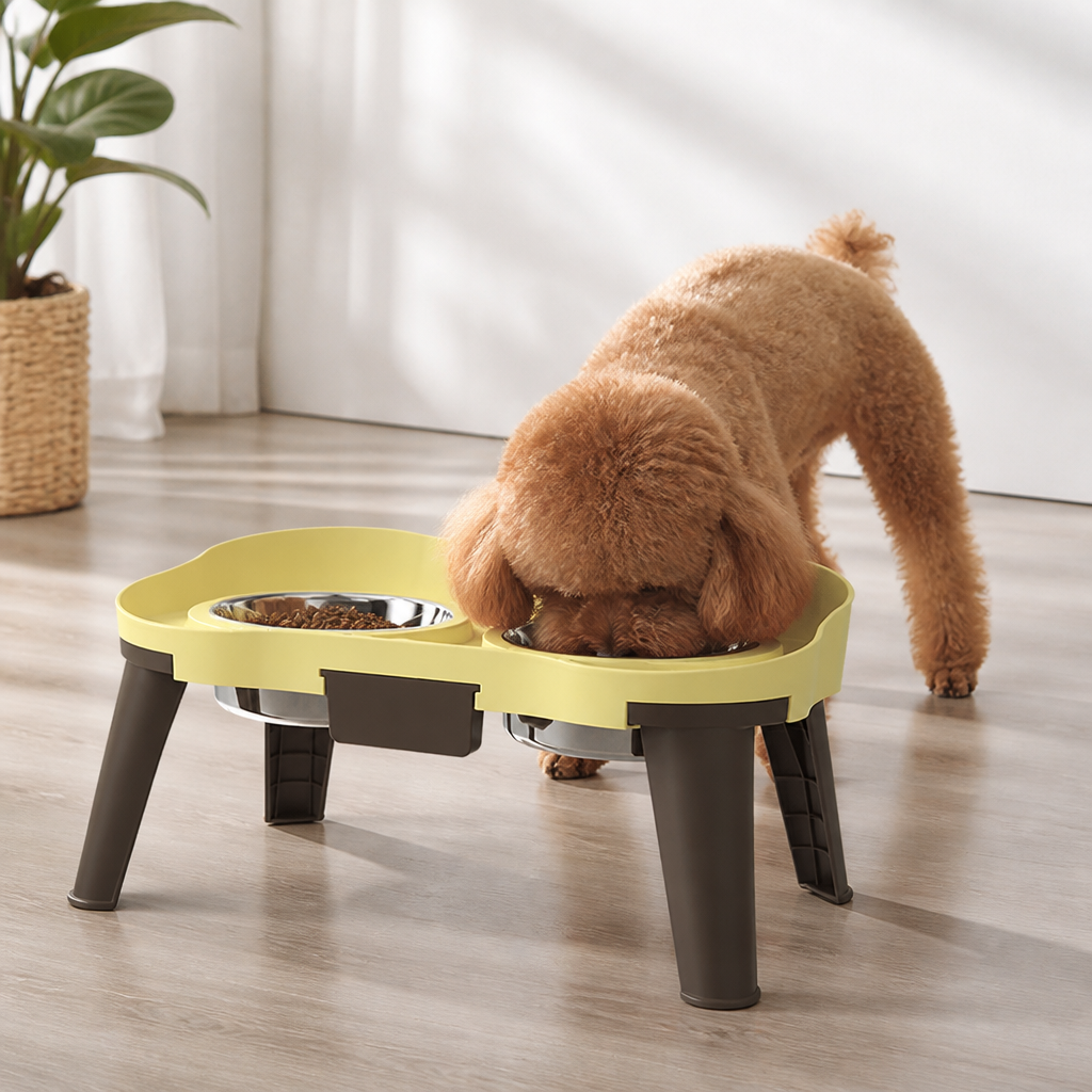 Ortekor Adjustable Height & Non-Slip Elevated Pet Feeder (Stainless Steel Bowls)