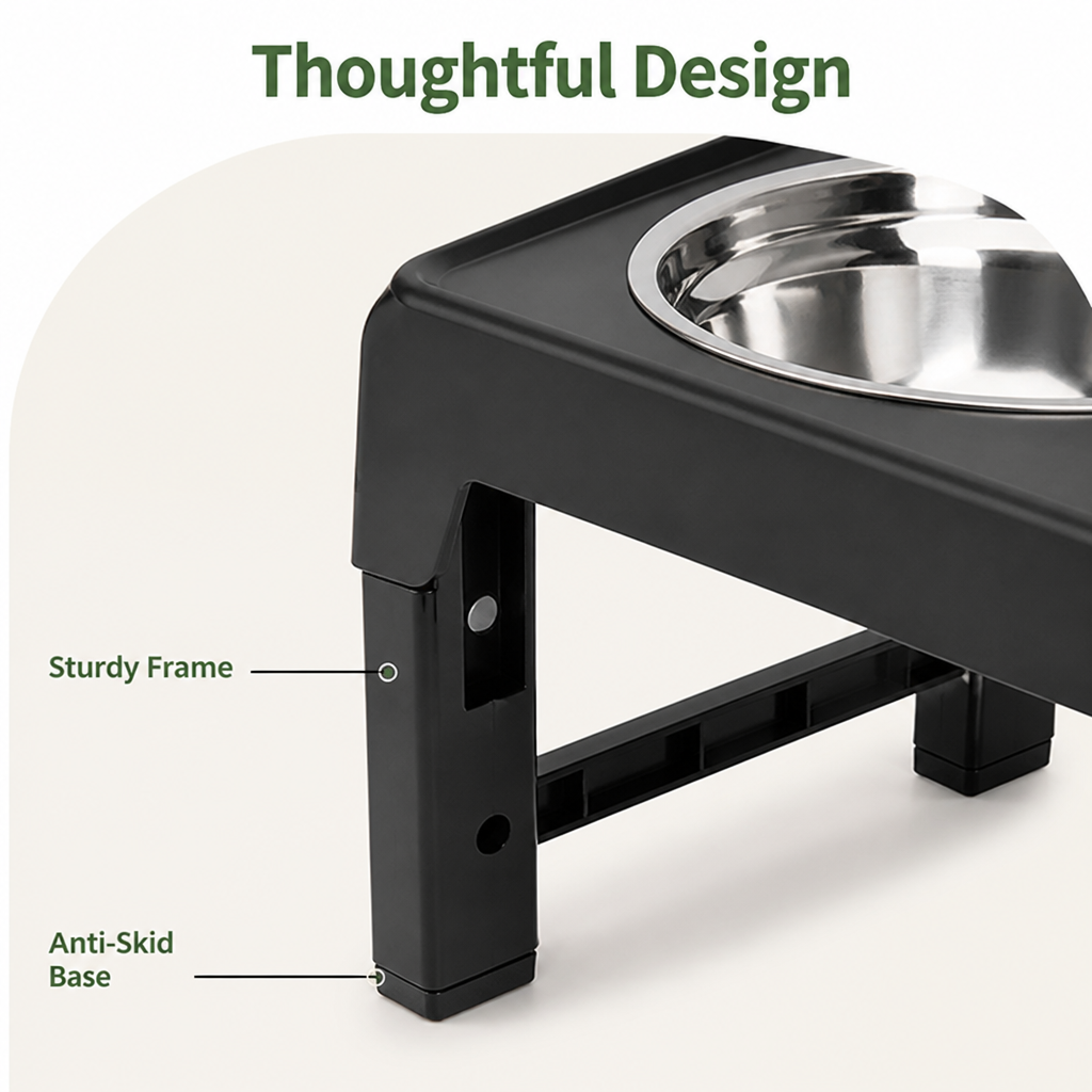 Ortekor Adjustable Height Stainless Steel Elevated Dog Feeder (Foldable)