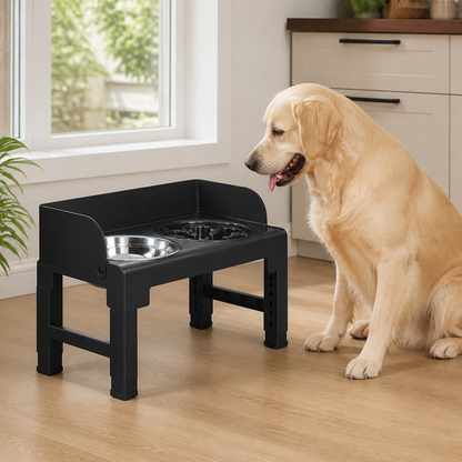 Ortekor Adjustable & Tilting Raised Dog Feeder (Stainless Steel Bowls)