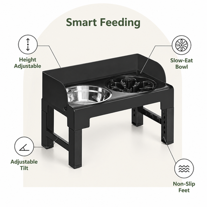 Ortekor Adjustable & Tilting Raised Dog Feeder (Stainless Steel Bowls)