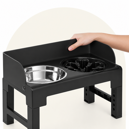 Ortekor Adjustable & Tilting Raised Dog Feeder (Stainless Steel Bowls)