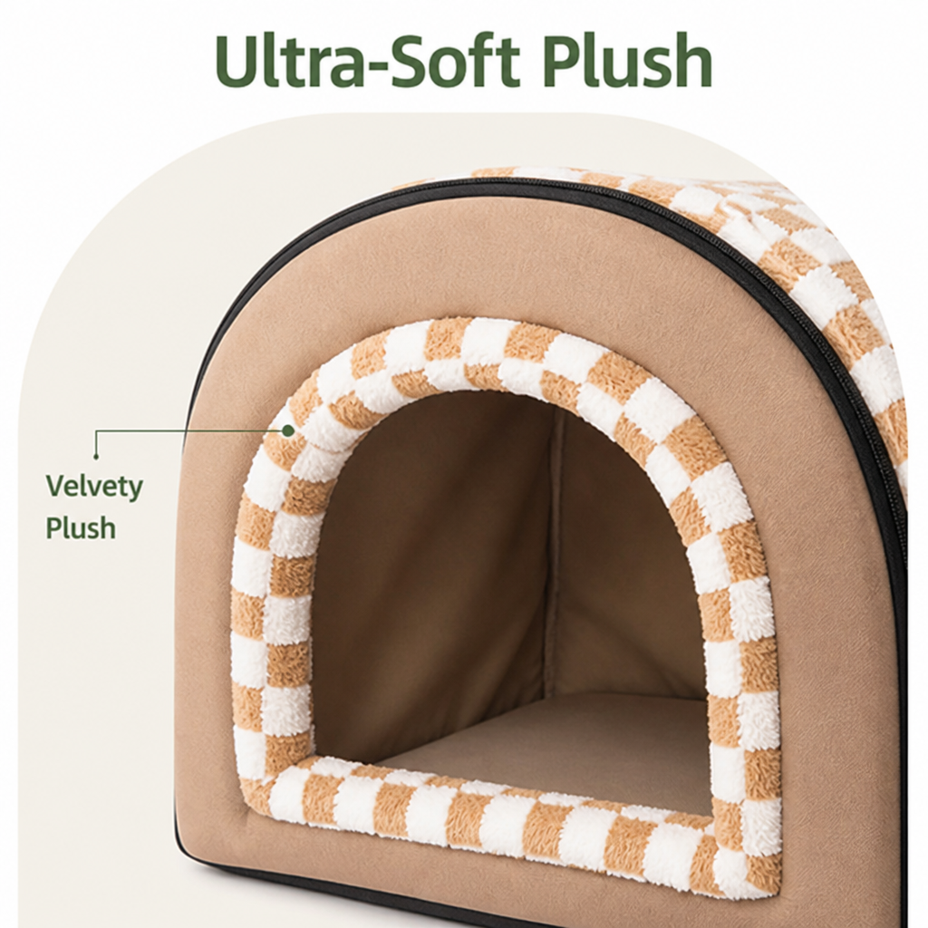 Ortekor All-Season Plush Enclosed Cat Bed (Removable & Washable Cover)