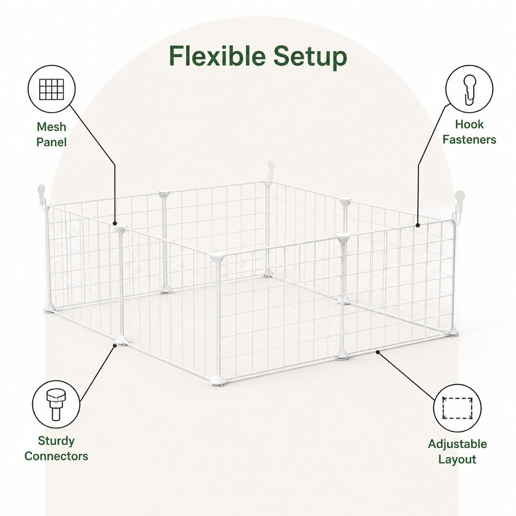 Ortekor Anti-Escape Mesh & Adjustable Steel Frame Puppy Fence