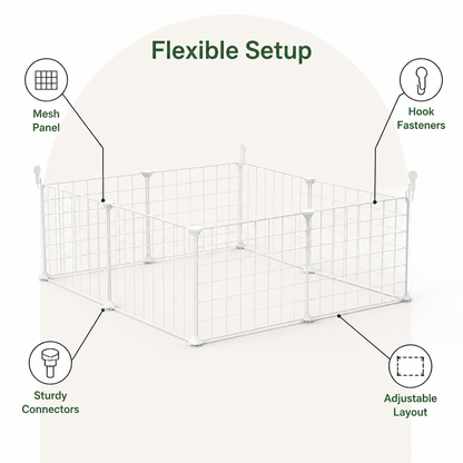 Ortekor Anti-Escape Mesh & Adjustable Steel Frame Puppy Fence