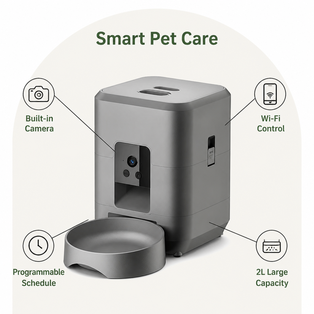 Ortekor App-Controlled Wi‑Fi Camera Automatic Pet Feeder (2L Capacity)
