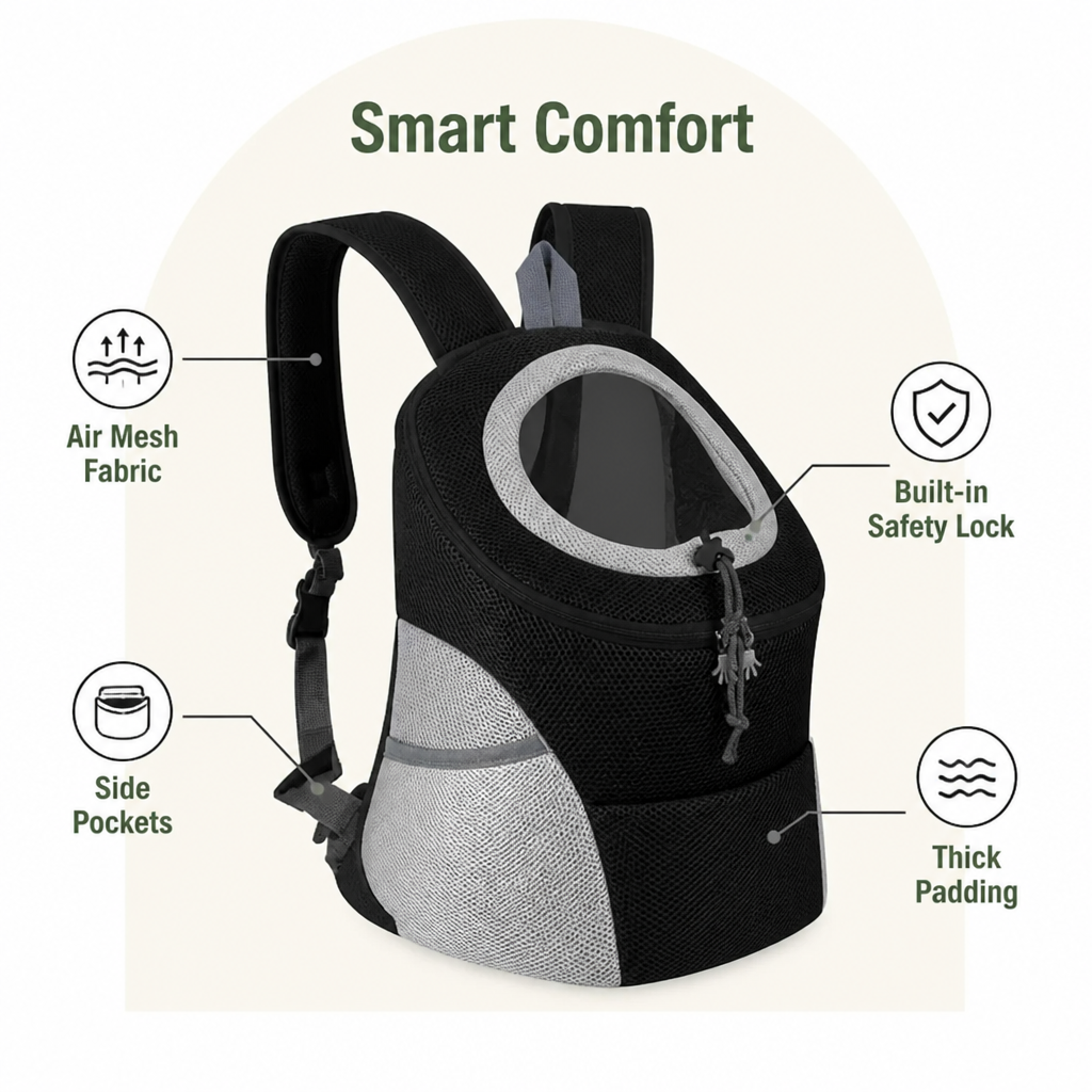 Ortekor Breathable Mesh & Padded Pet Backpack Carrier (Front/Back Convertible)