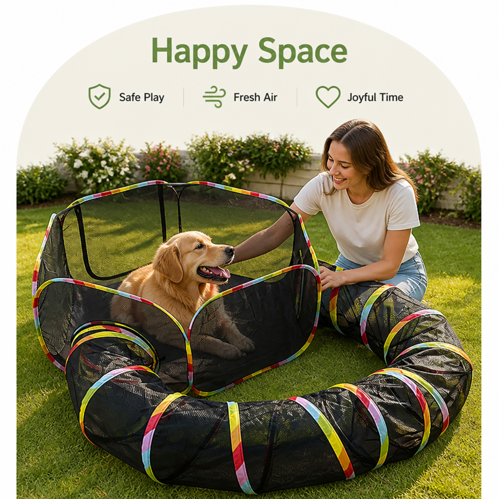 Ortekor Breathable Mesh & Waterproof Cat Playpen (Pop-Up Tent & Tunnel)