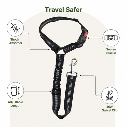 Ortekor Bungee Shock-Absorbing & Reflective Car Seat Leash (For Small-Medium Dogs)