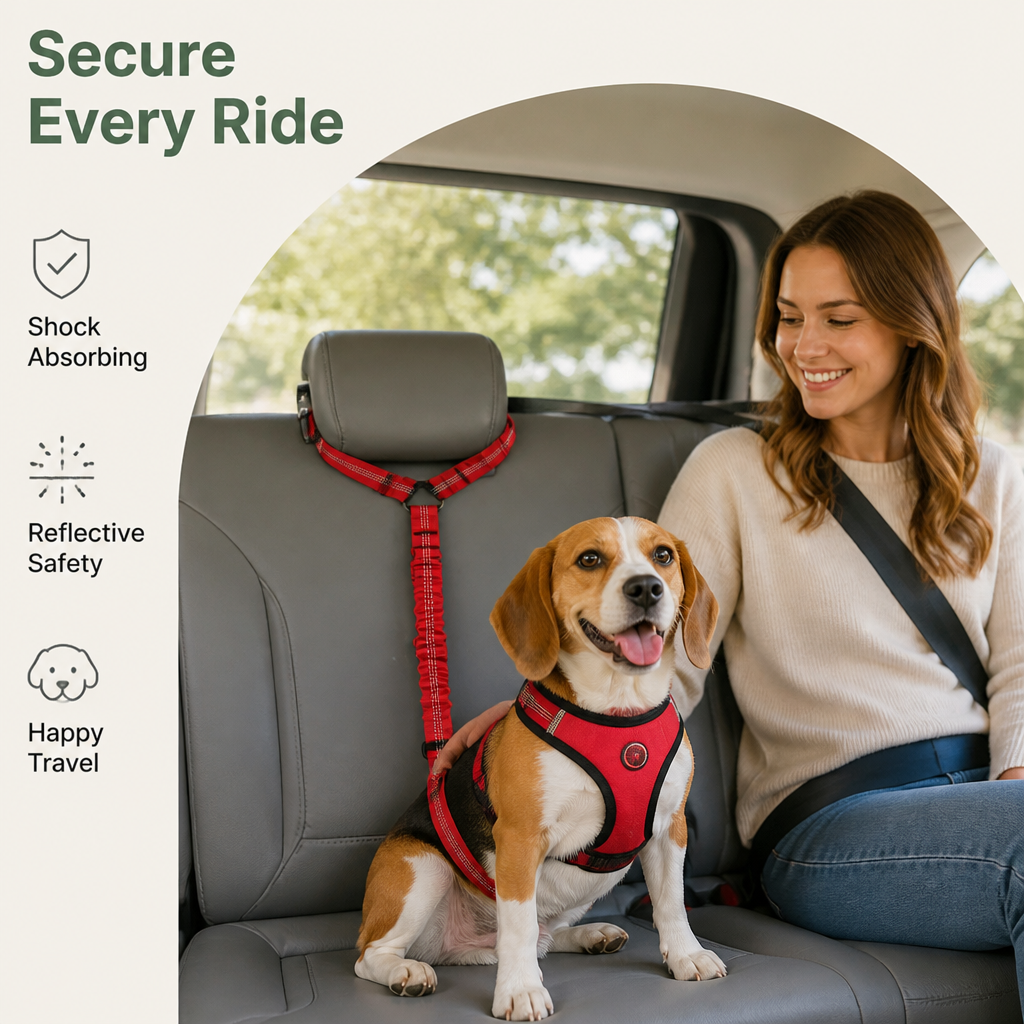 Ortekor Bungee Shock-Absorbing & Reflective Car Seat Leash (For Small-Medium Dogs)