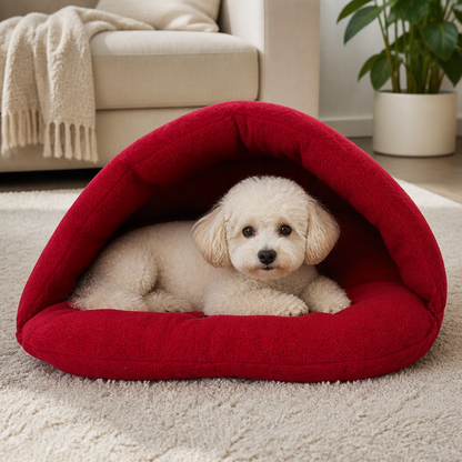 Ortekor Calming Plush Fleece Pet Cave Bed